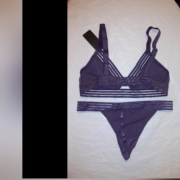 Youmita Small Gray Ridge Bralette and Mesh G-string NWT - Picture 9 of 11